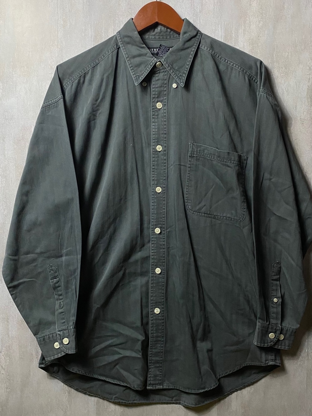 Vintage 90s Structure Herringbone Overshirt Mens Medium Charcoal Grey Cotton